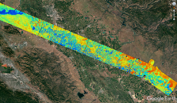
        HyTES thermal map acquired for the California central valley in support of NASA’s ECOSTRESS evapotranspiration science product. Imagery taken at 65K feet on NASA’s ER-2.
    