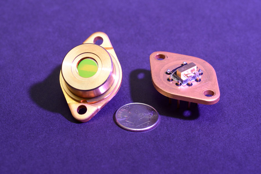 
       A semiconductor laser fabricated at MDL inside a TO-3 package.
    